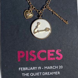 ♛4/$20♛ NWT Zodiac Charm Necklace Astrology Star Sign Double Sided Pisces